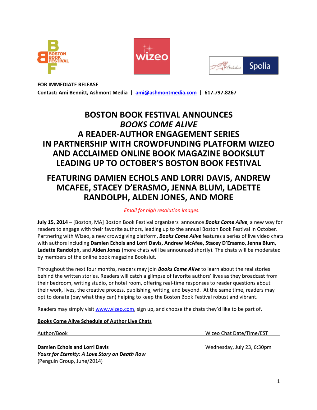 Boston Book Festival Announces a Reader-Author