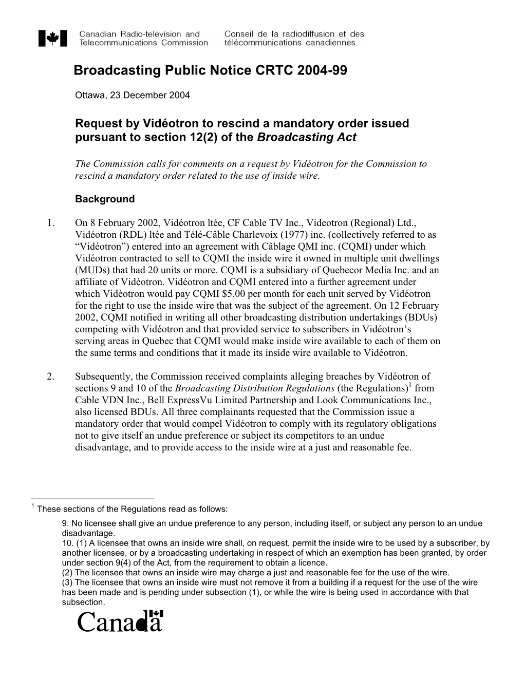 Broadcasting Public Notice CRTC 2004-99