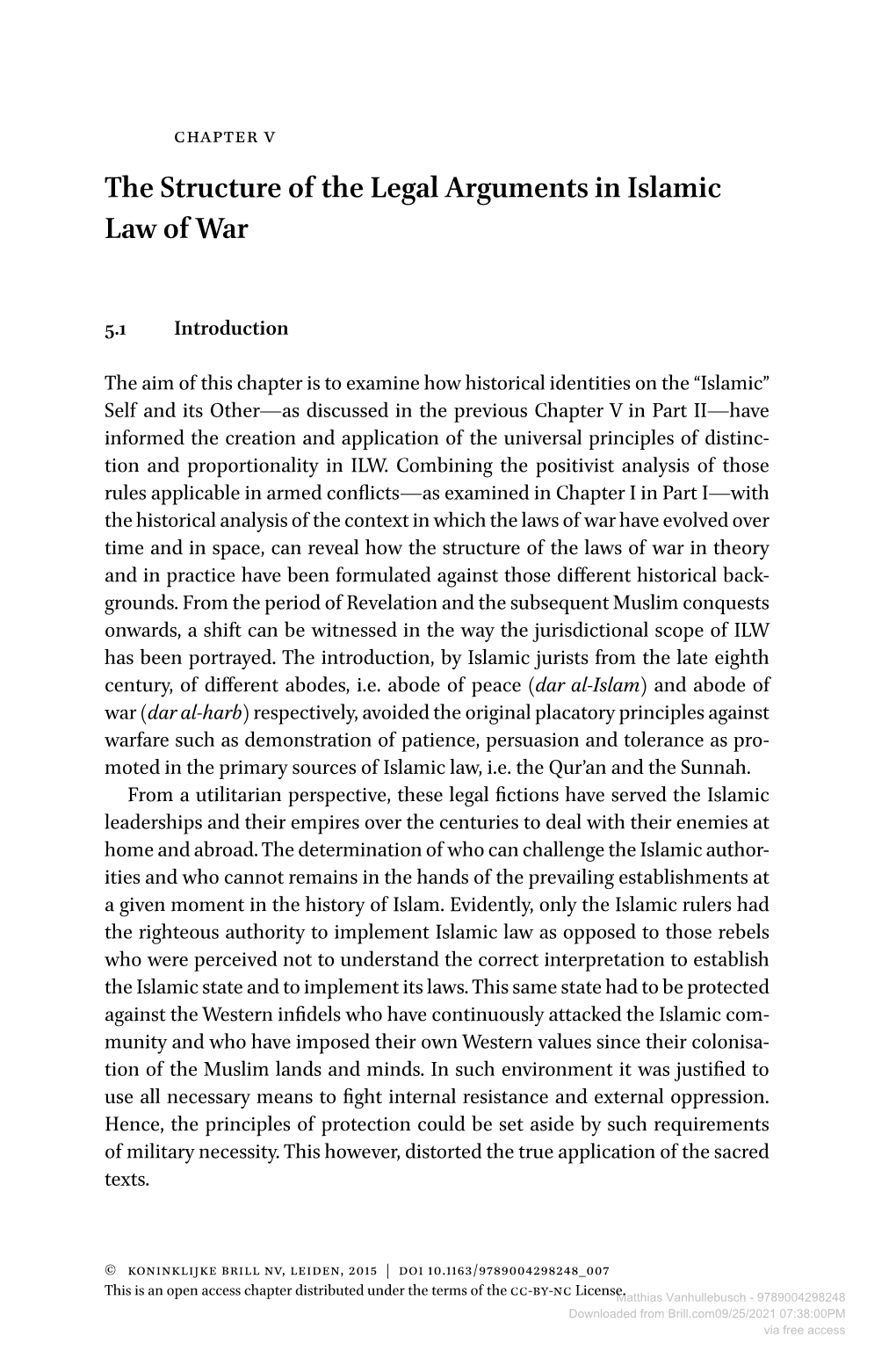 The Structure of the Legal Arguments in Islamic Law of War