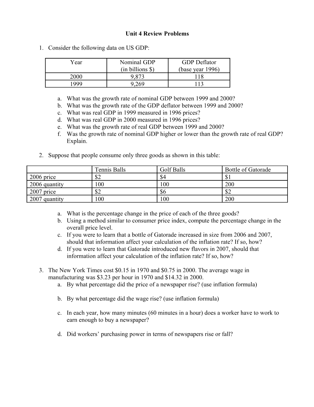 Unit 2B Review Problems