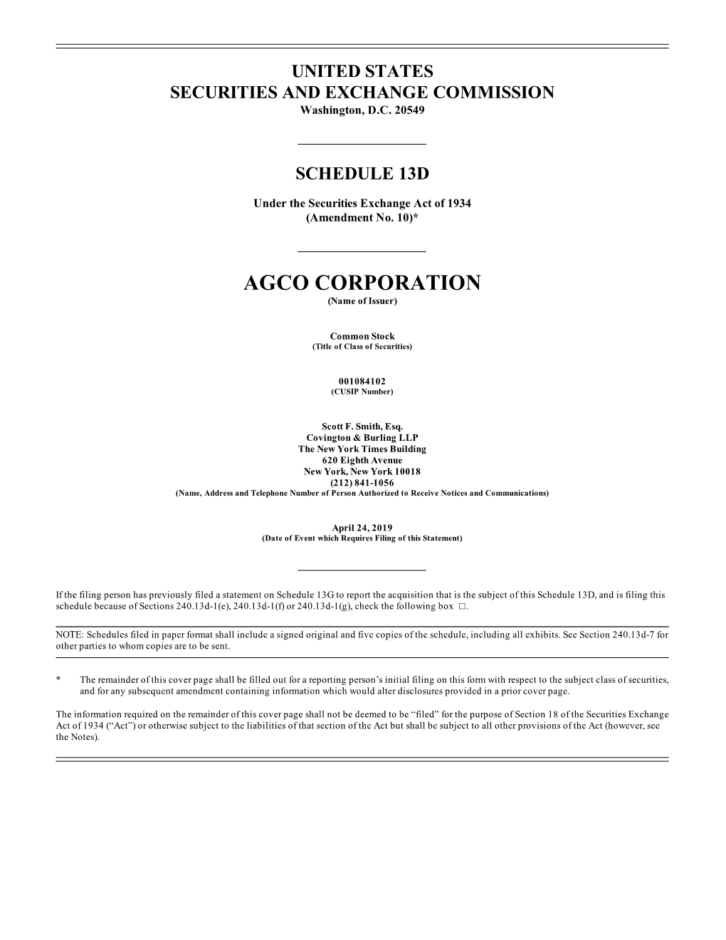 AGCO CORPORATION (Name of Issuer)