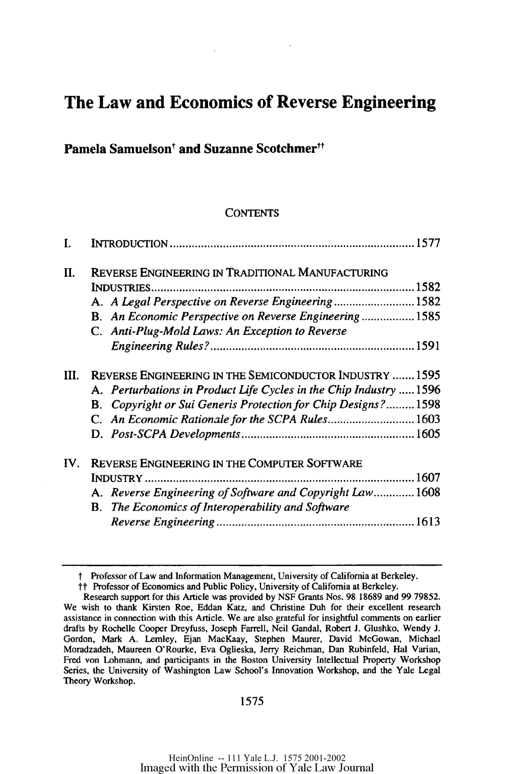 The Law and Economics of Reverse Engineering