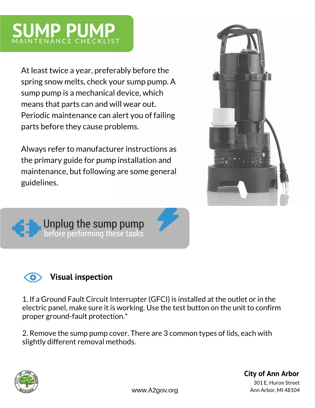 Sump Pump Maintenance Checklist