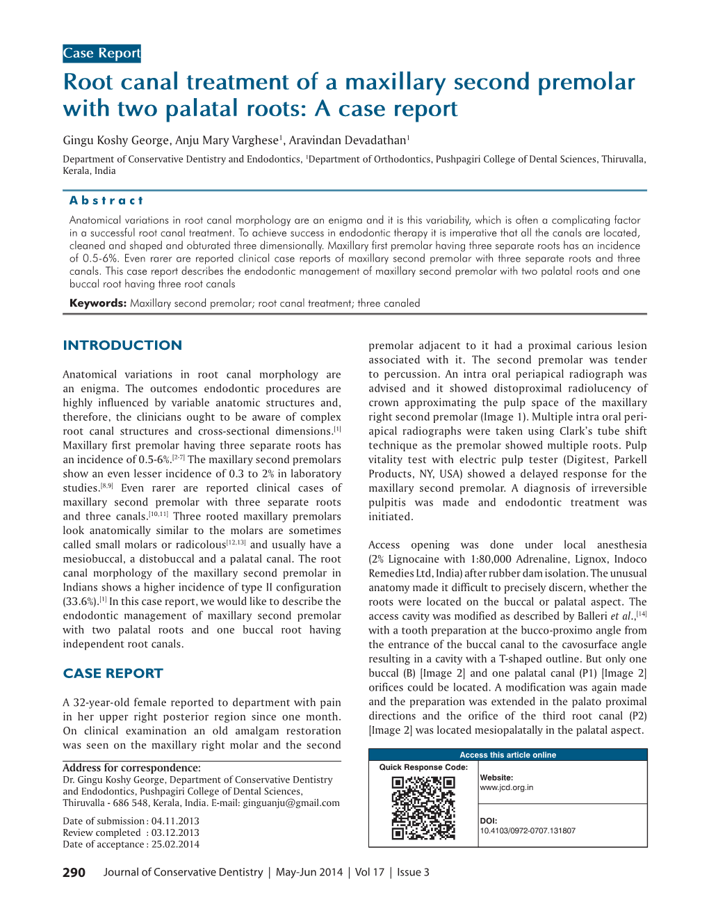 Root Canal Treatment of a Maxillary Second Premolar with Two Palatal