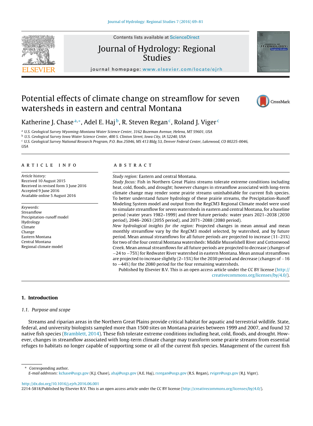 Potential Effects of Climate Change on Streamflow for Seven Watersheds In