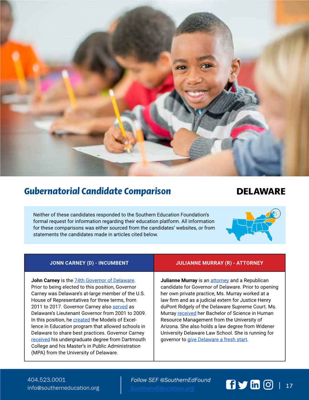 Gubernatorial Candidate Comparison DELAWARE