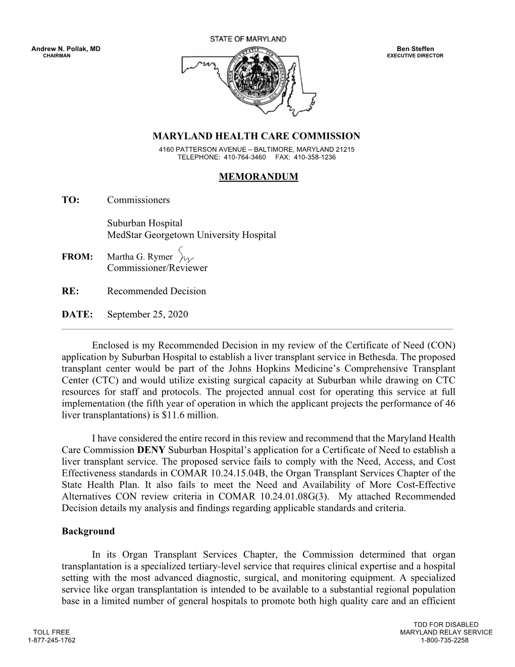 Commissioners Suburban Hospital Medstar Georgetown University Hospital September 25, 2020 Page 2 Scale of Operation