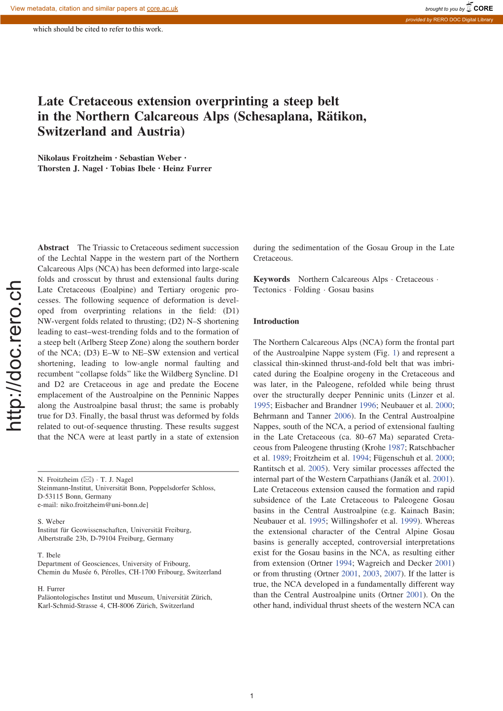 Doc.Rero.Ch That the NCA Were at Least Partly in a State of Extension in the Late Cretaceous (Ca