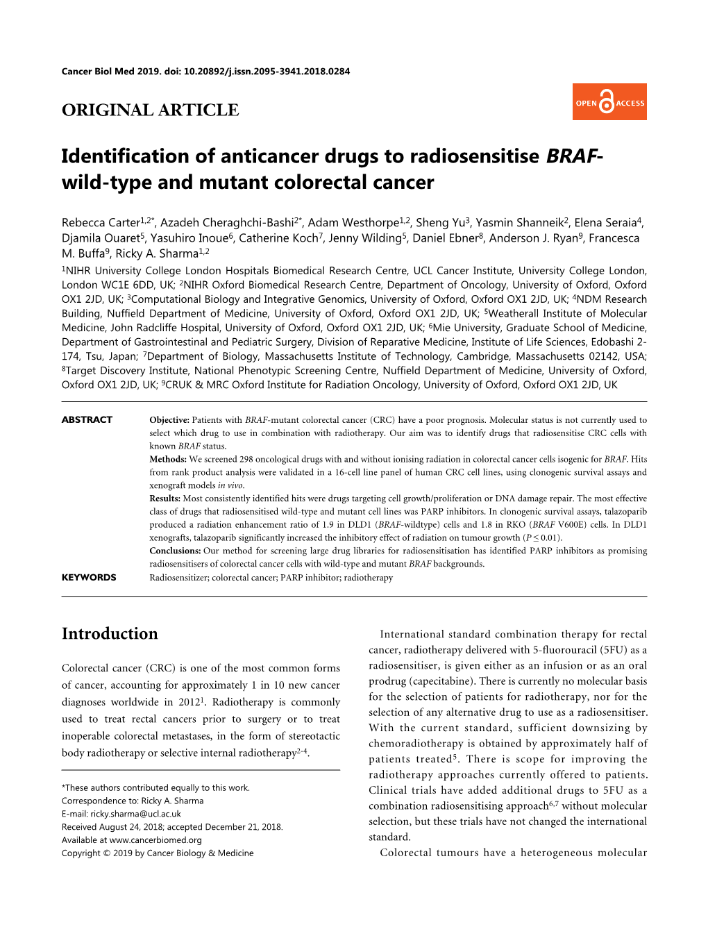 Identification of Anticancer Drugs to Radiosensitise BRAF- Wild-Type and Mutant Colorectal Cancer