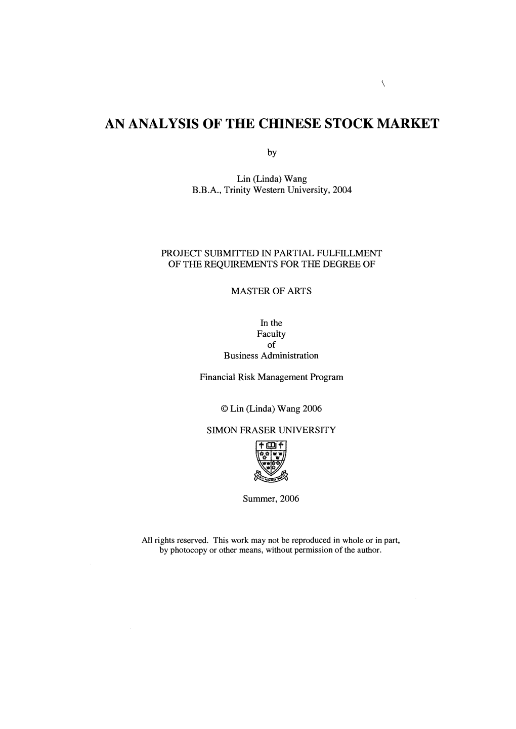 An Analysis of the Chinese Stock Market