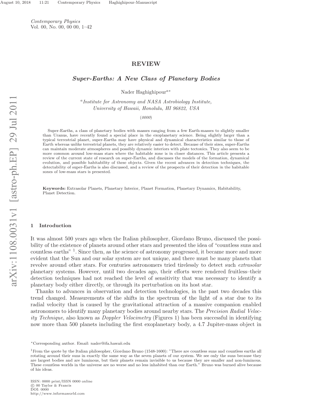 Super-Earths: a New Class of Planetary Bodies