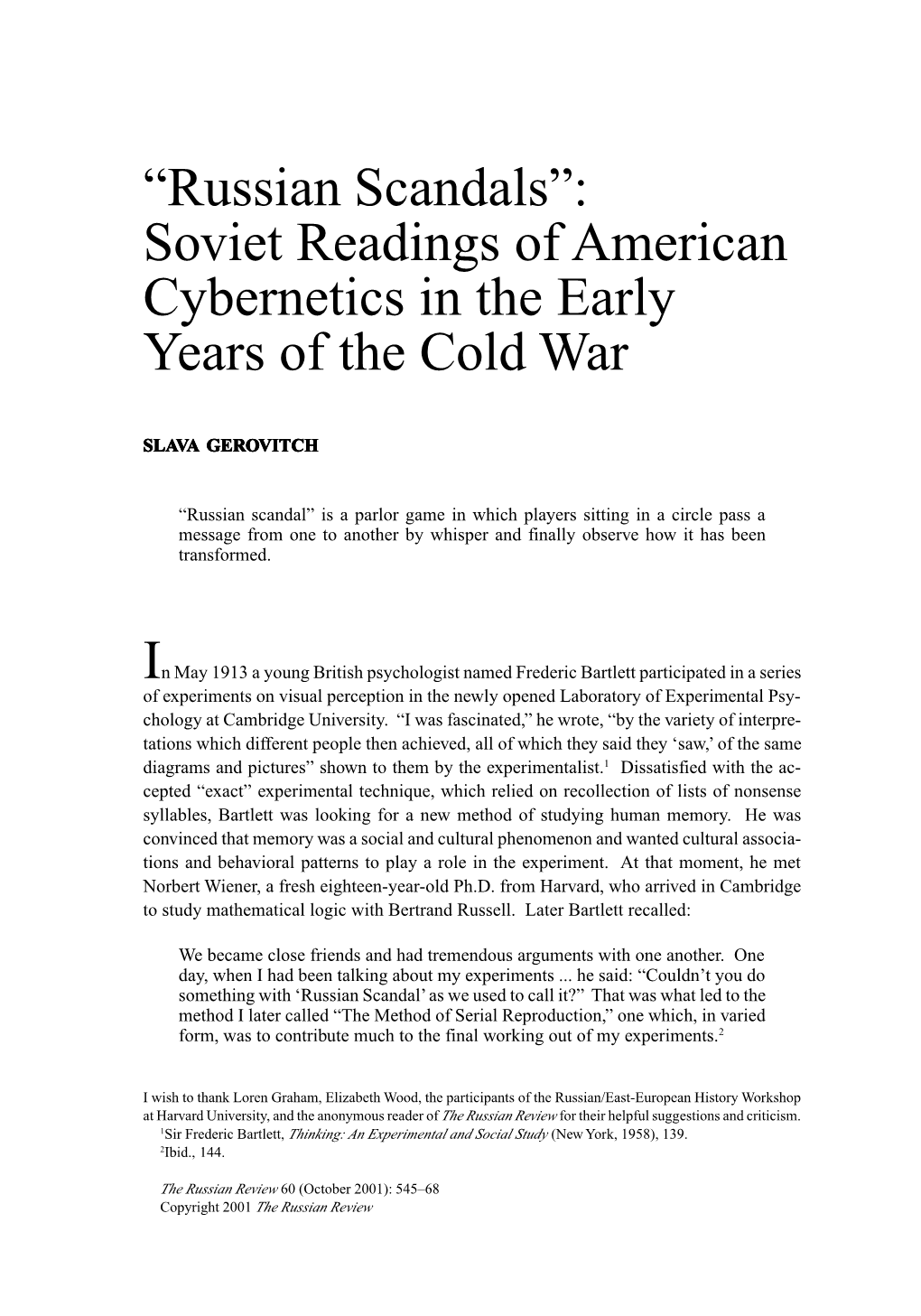 Russian Scandals”: Soviet Readings of American Cybernetics in the Early Years of the Cold War