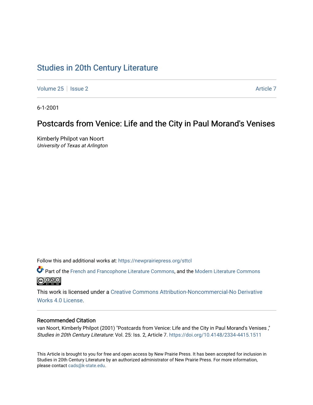 Life and the City in Paul Morand's Venises