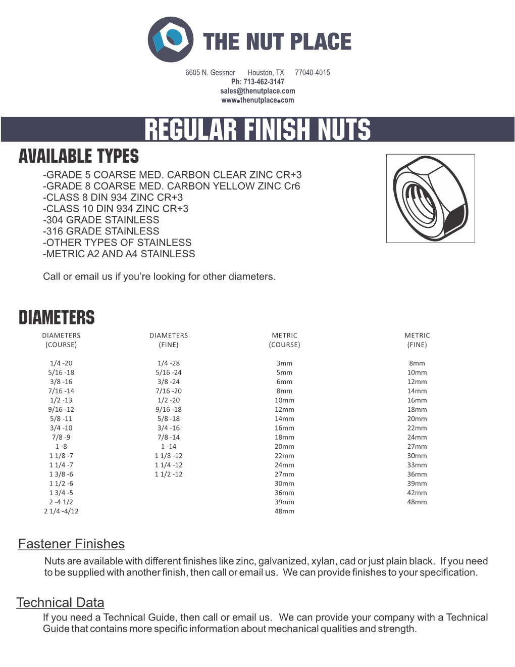 Regular Finish Nuts Available Types -Grade 5 Coarse Med