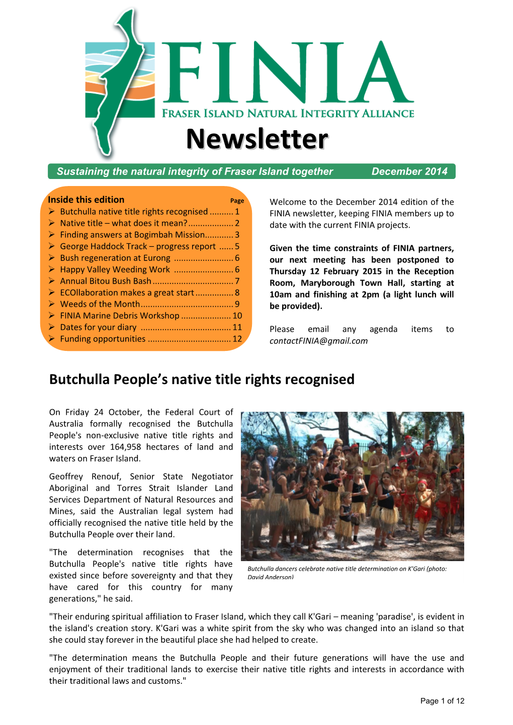 Newsletter, Keeping FINIA Members up to  Native Title – What Does It Mean?