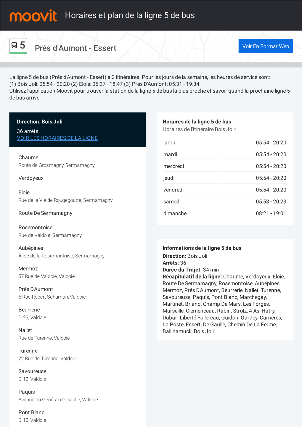 Horaires Et Trajet De La Ligne 5 De Bus Sur Une Carte