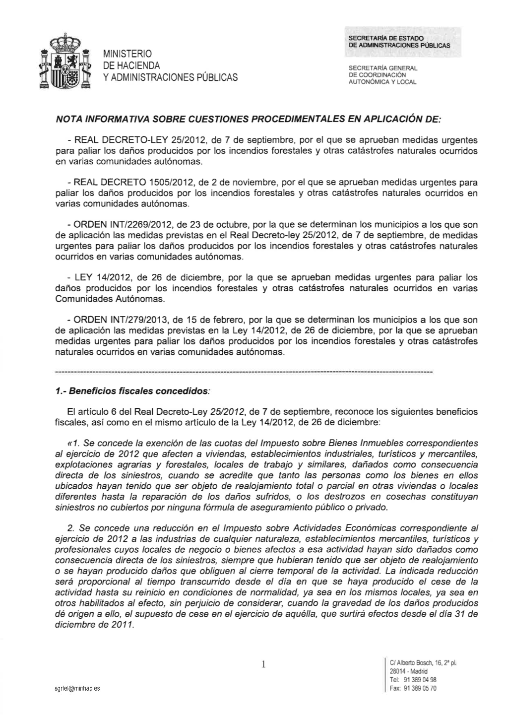 LEY 1412012, De 26 De Diciembre, Por La Que Se Aprueban Medidas