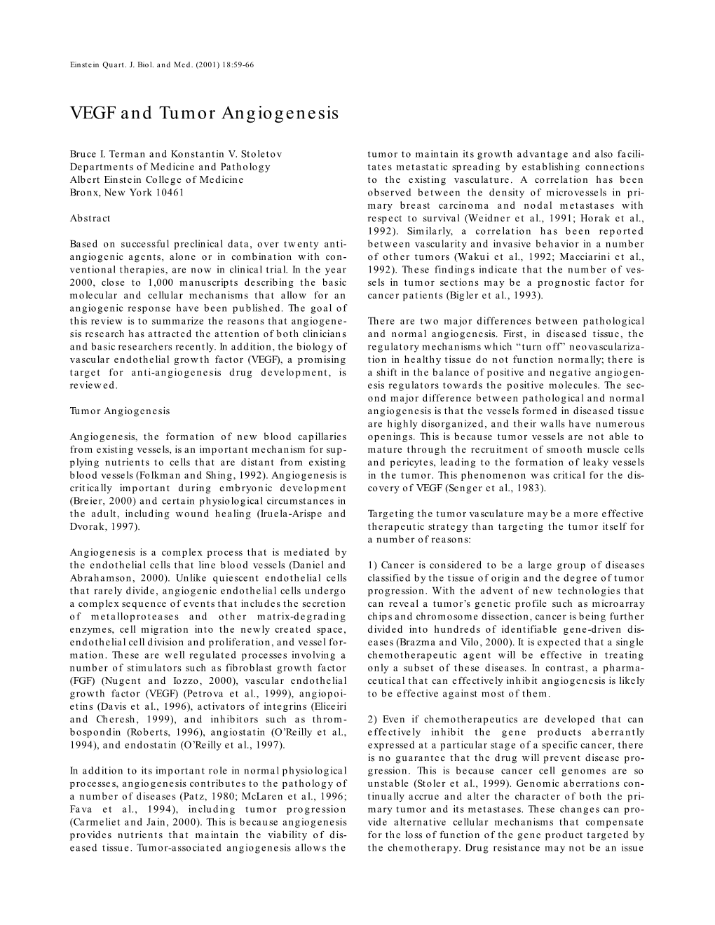 VEGF and Tumor Angiogenesis