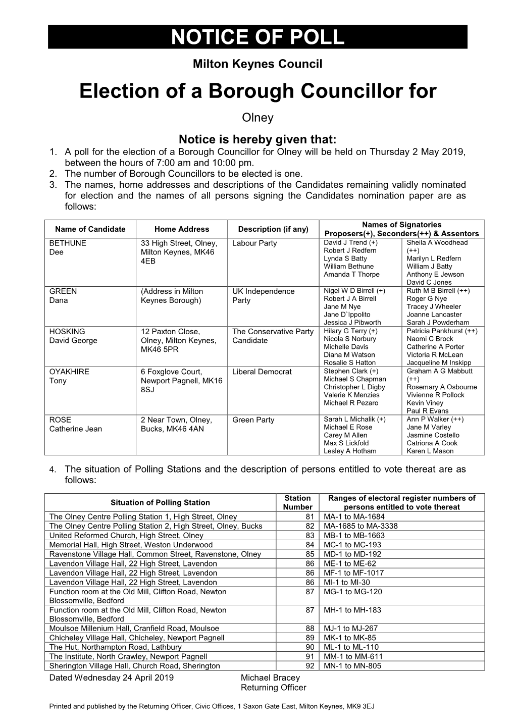 Olney Ward Notice of Poll