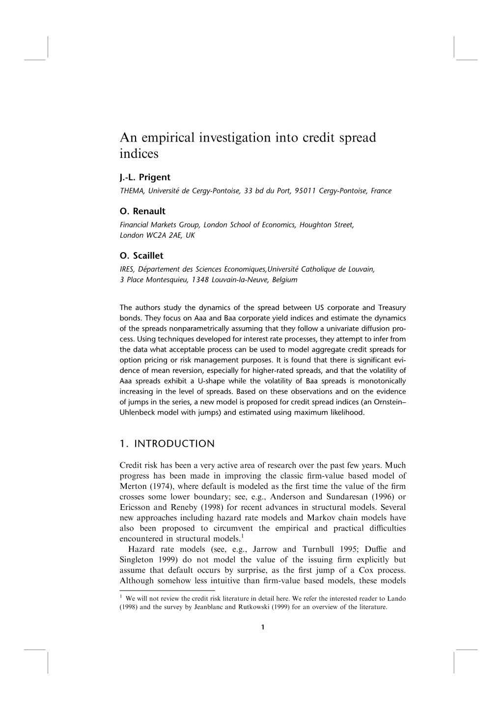 An Empirical Investigation Into Credit Spread Indices