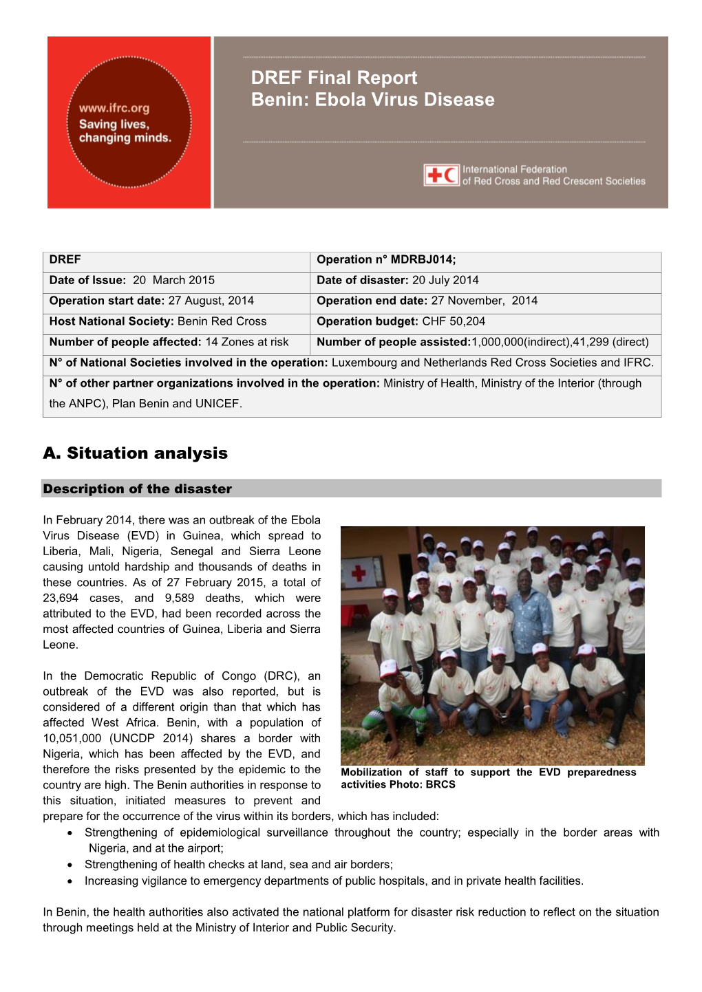 DREF Final Report Benin: Ebola Virus Disease