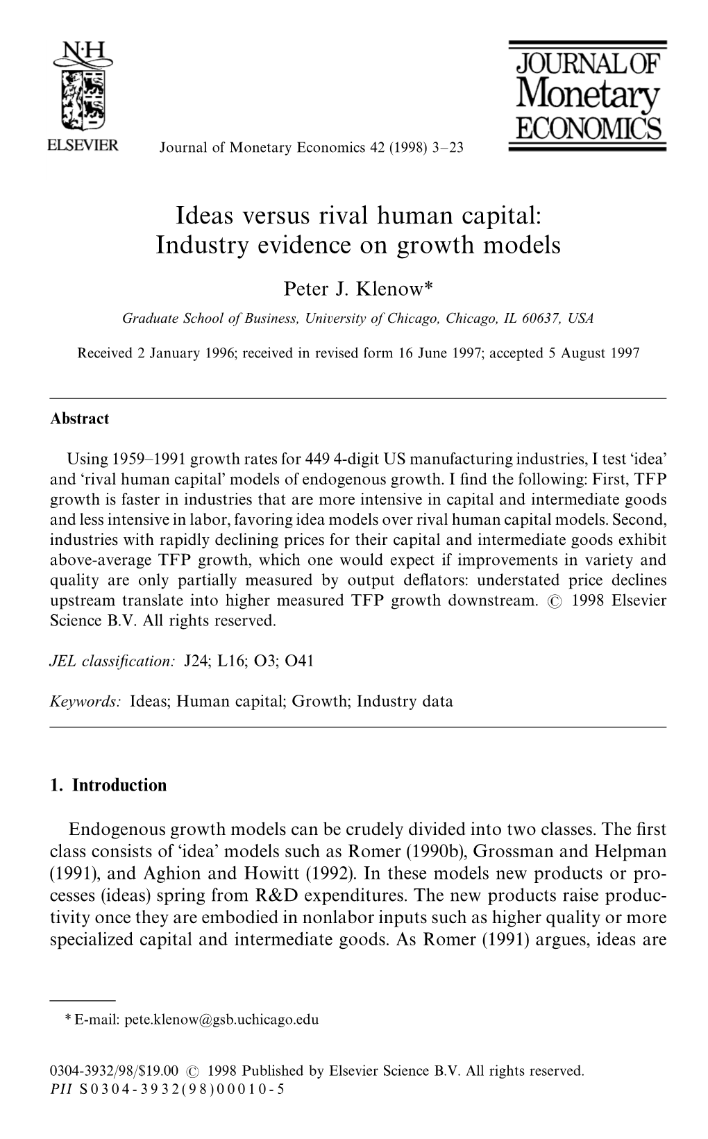Ideas Vs. Rival Human Capital: Industry Evidence on Growth Models