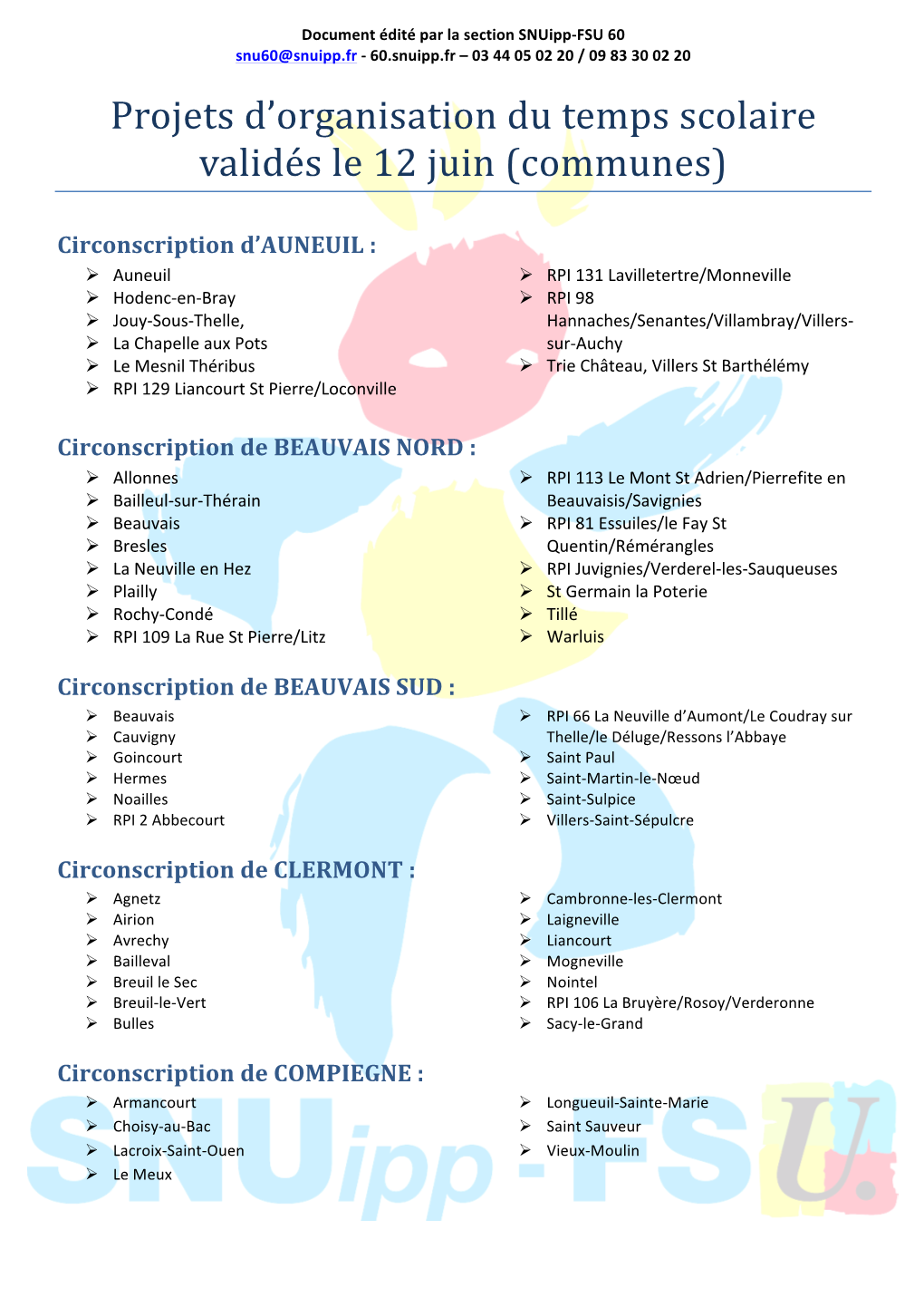 Projets D'organisation Du Temps Scolaire Validés Le 12 Juin (Communes)