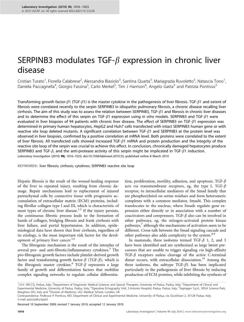 SERPINB3 Modulates TGF-Β Expression in Chronic Liver Disease