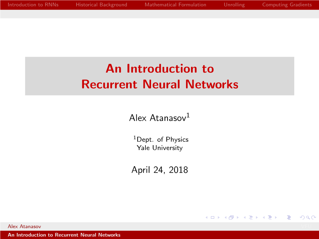 An Introduction to Recurrent Neural Networks