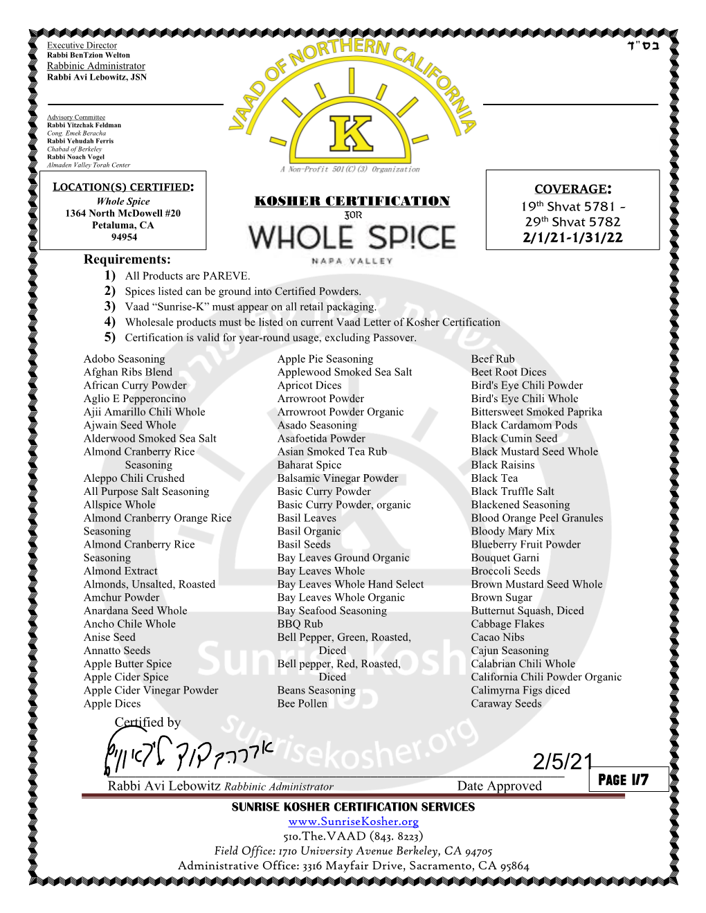 Open Current Kosher Certificate