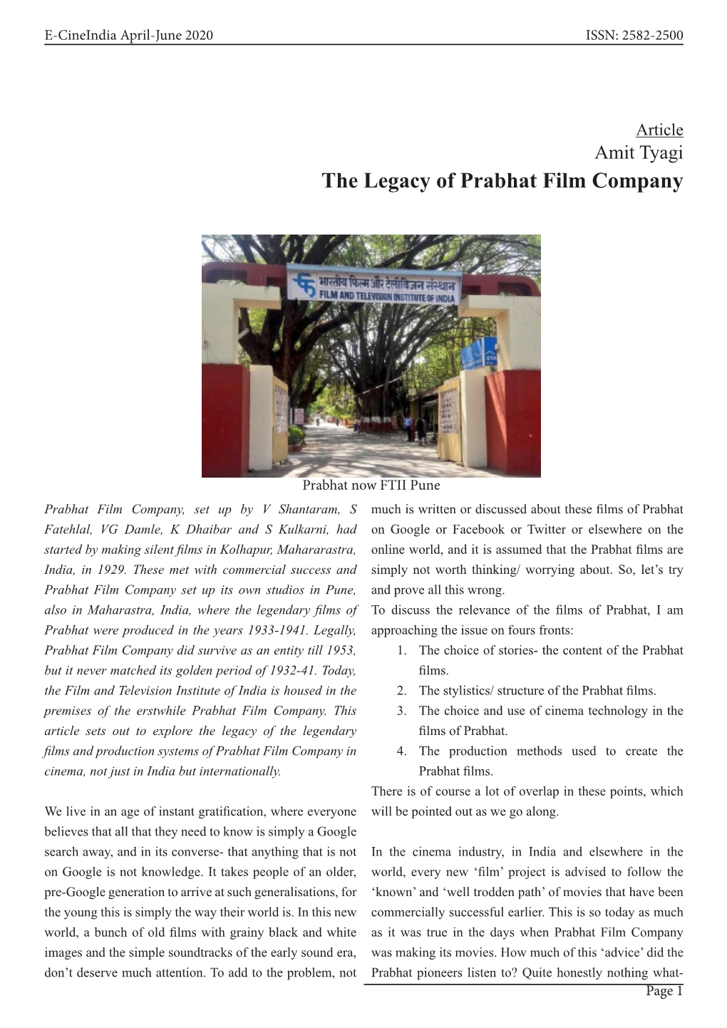 Amit Tyagi– the Legacy of Prabhat Studios