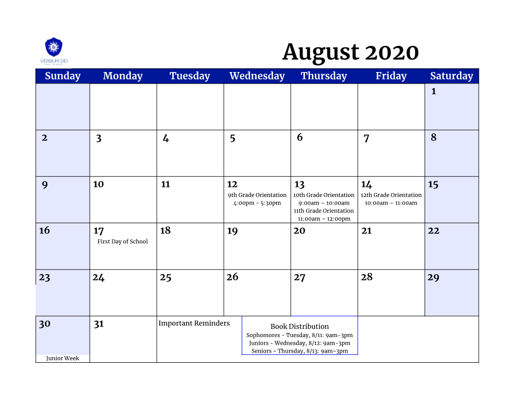 2020-2021 School Calendar