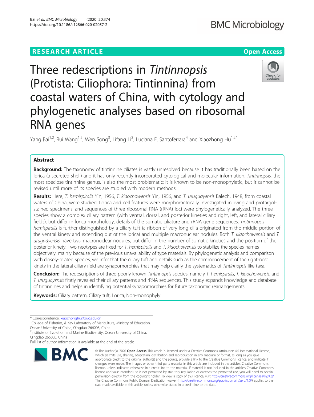 Three Redescriptions in Tintinnopsis (Protista: Ciliophora: Tintinnina)