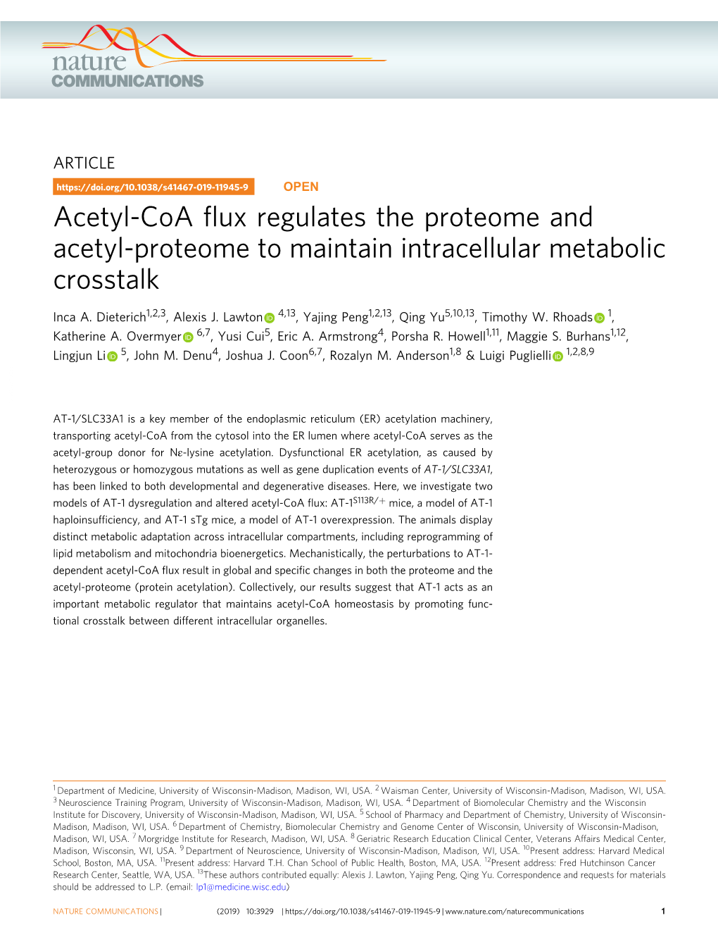 Acetyl-Coa Flux Regulates the Proteome and Acetyl-Proteome To