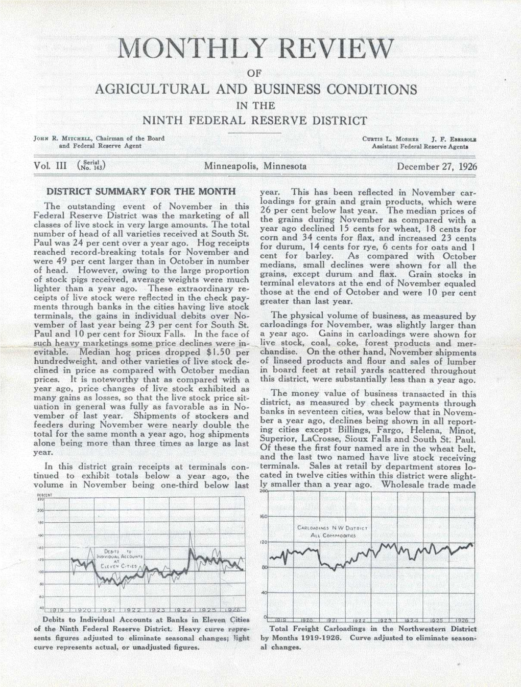 Monthly Review of Agricultural and Business Cgni~Itigns 1N the Ninth Federal Reserve District