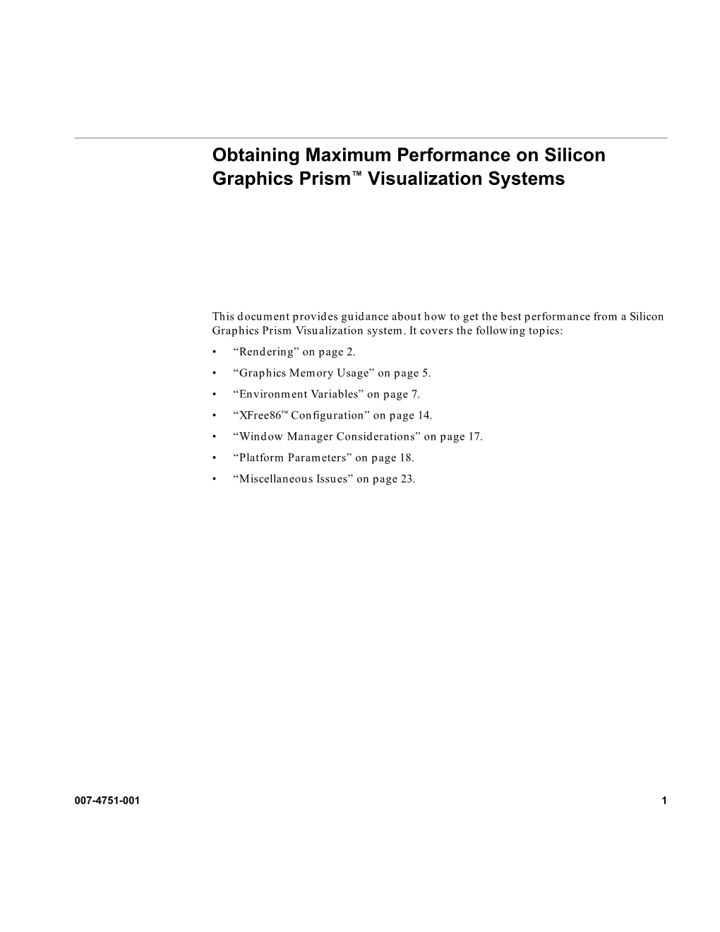 0. Obtaining Maximum Performance on Silicon Graphics Prism™ Visualization Systems