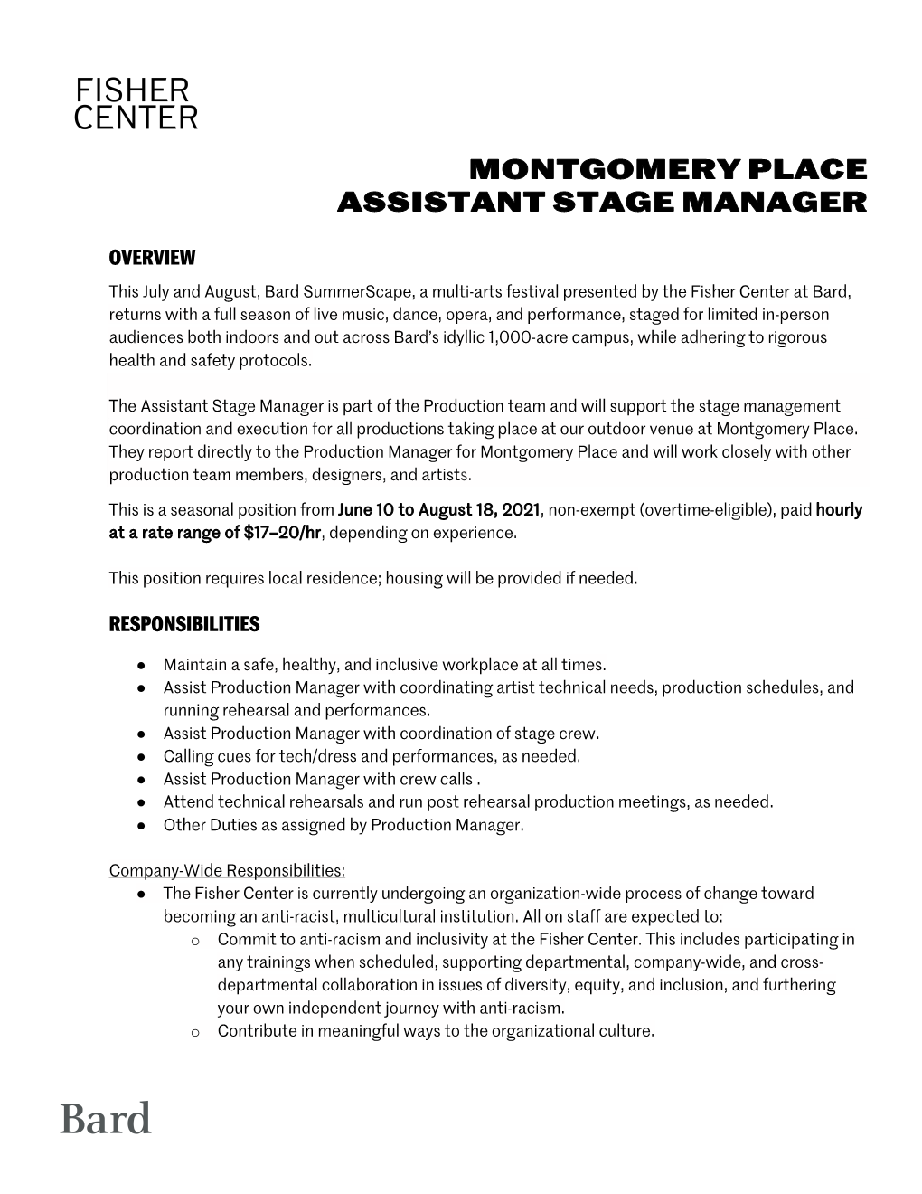 Montgomery Place Assistant Stage Manager