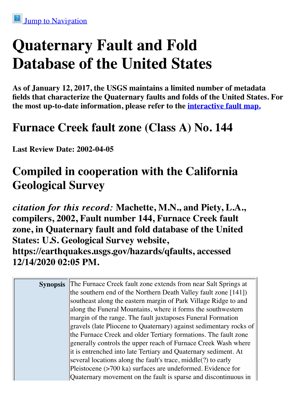 Quaternary Fault and Fold Database of the United States