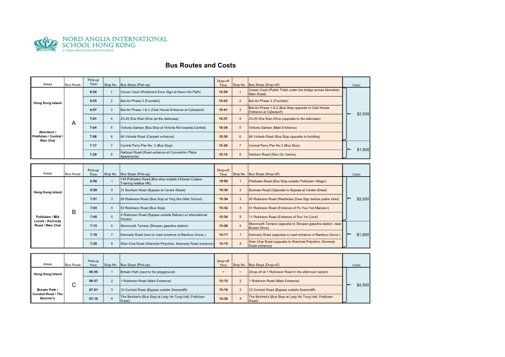 Bus Routes and Costs