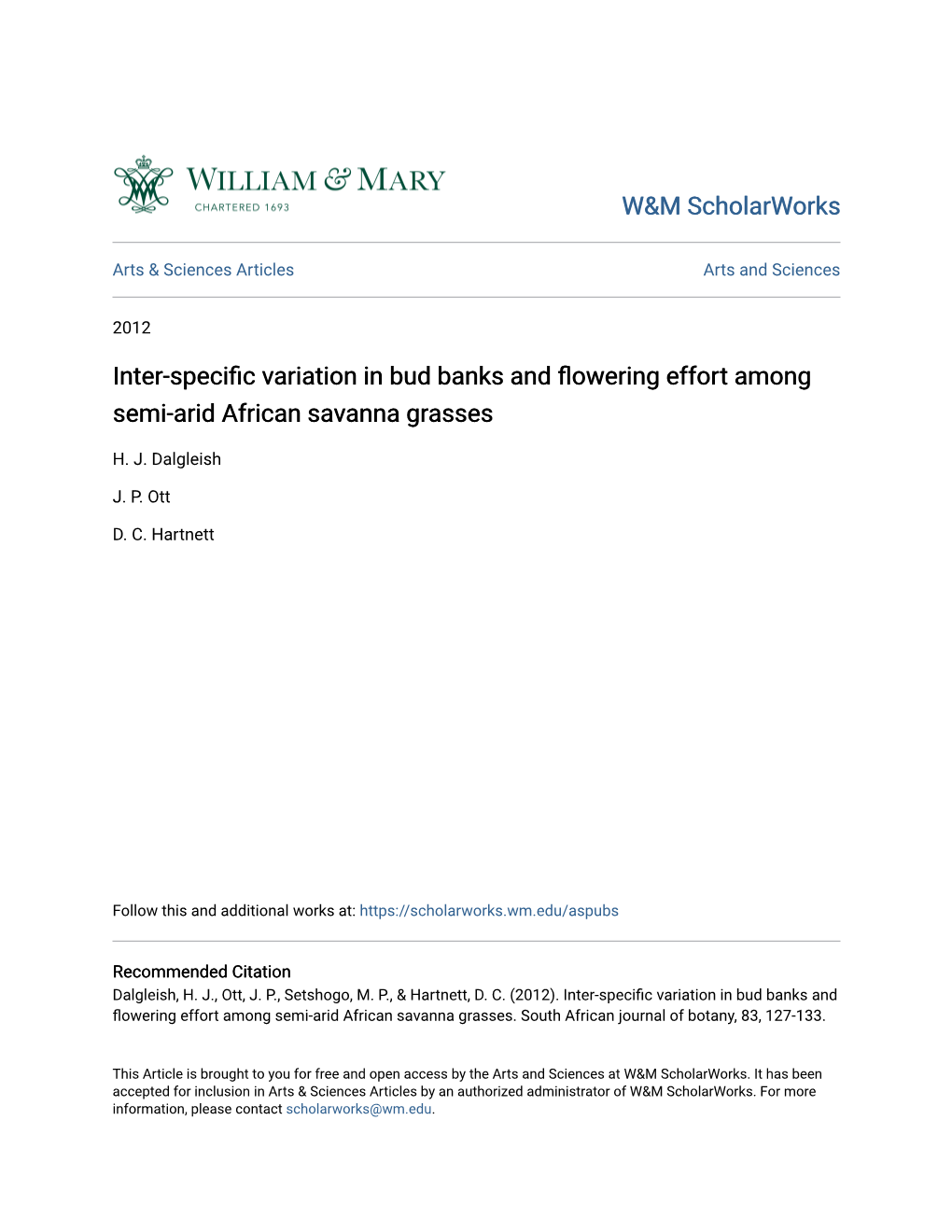 Inter-Specific Variation in Bud Banks and Flowering Effort Among Semi