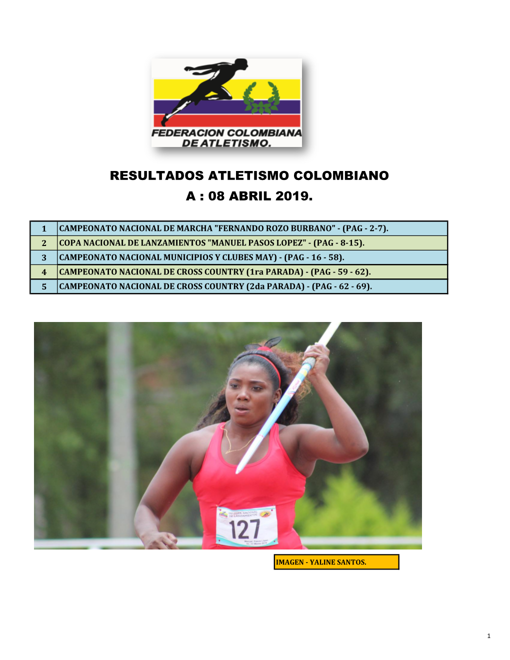 A : 08 Abril 2019. Resultados Atletismo Colombiano