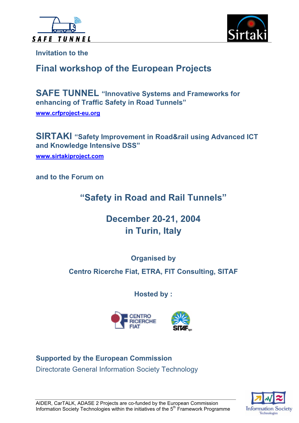 Final Workshop of the European Projects “Safety In
