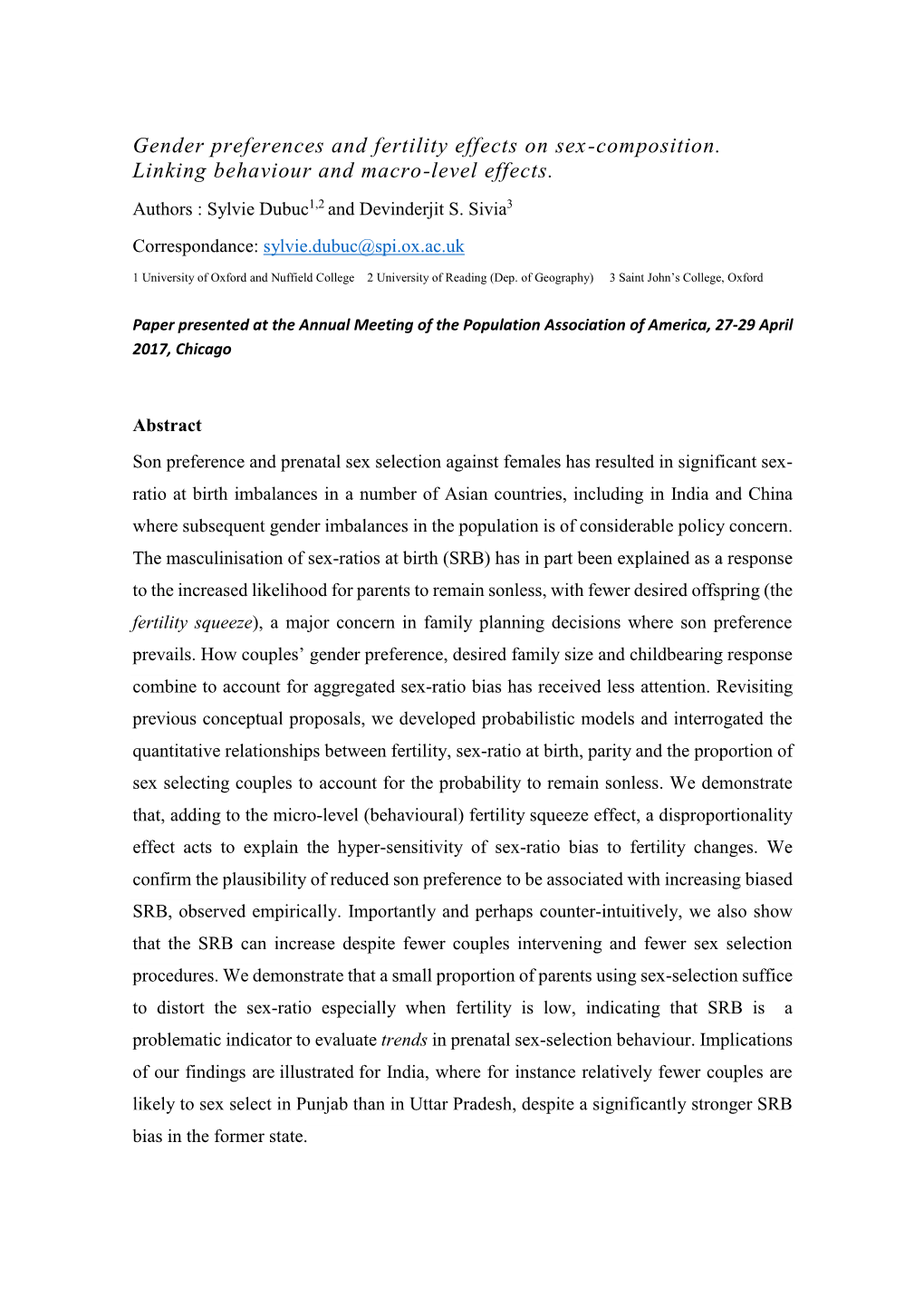 Gender Preferences and Fertility Effects on Sex-Composition. Linking Behaviour and Macro-Level Effects