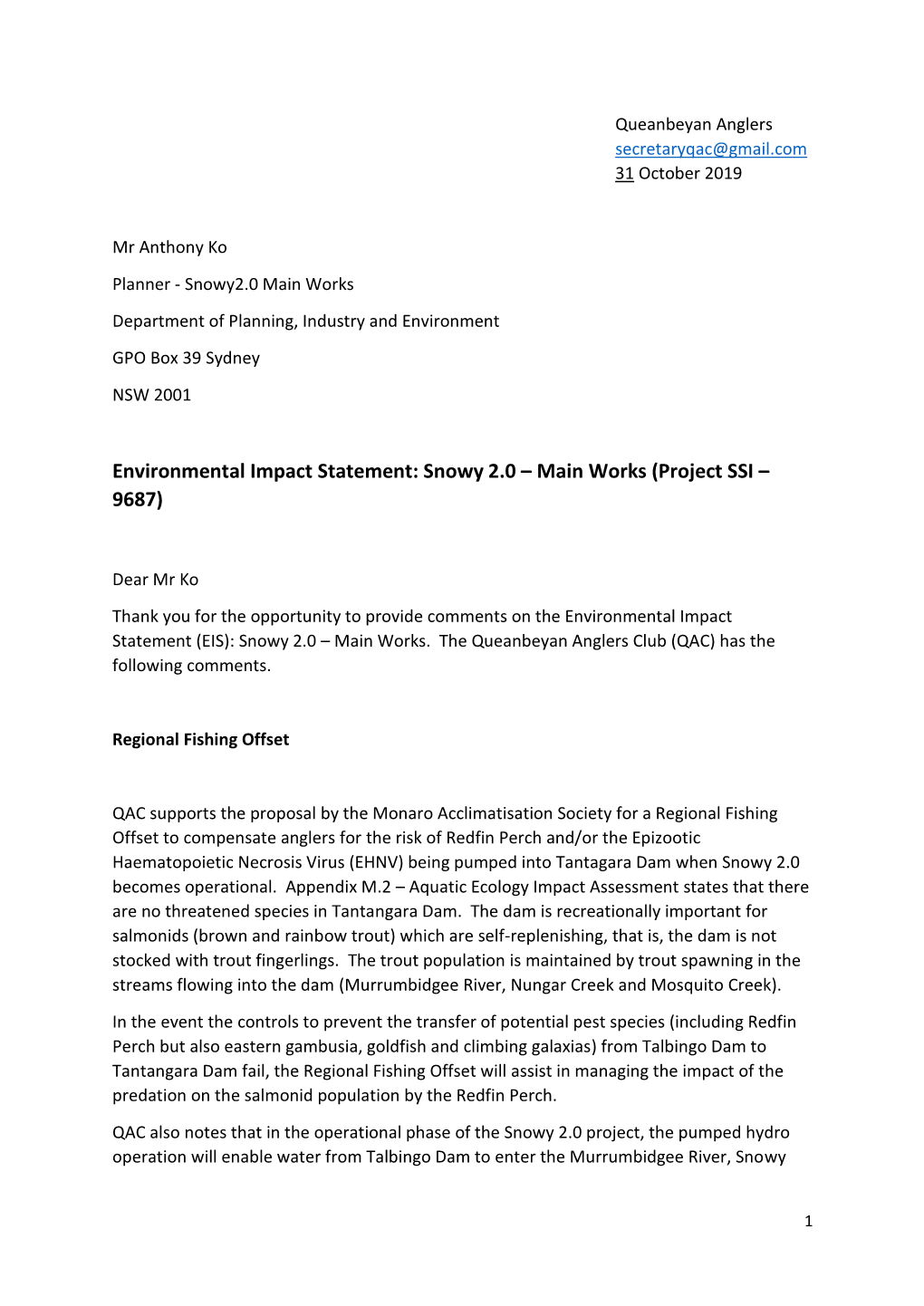 Environmental Impact Statement: Snowy 2.0 – Main Works (Project SSI – 9687)