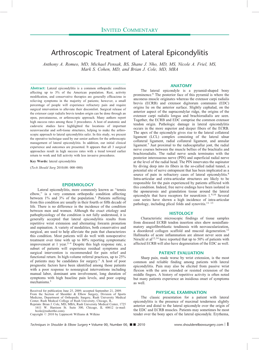 Arthroscopic Treatment of Lateral Epicondylitis