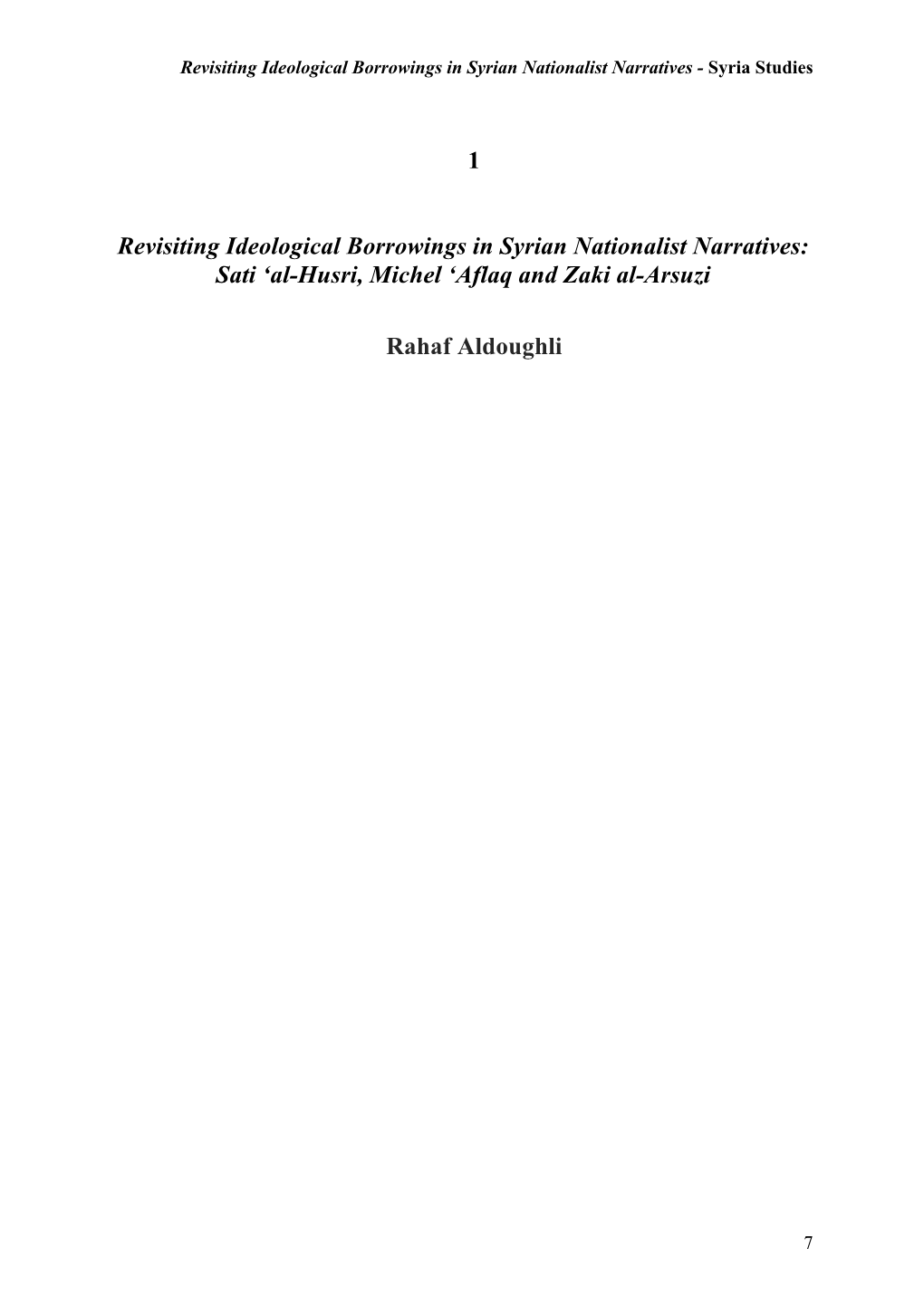 1 Revisiting Ideological Borrowings in Syrian Nationalist Narratives