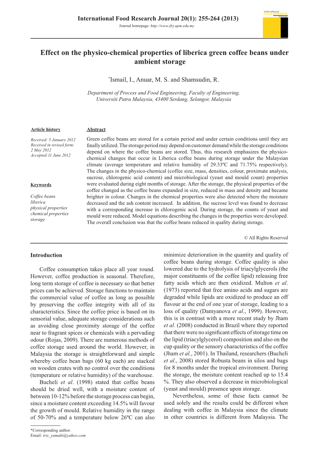 Effect on the Physico-Chemical Properties of Liberica Green Coffee Beans Under Ambient Storage