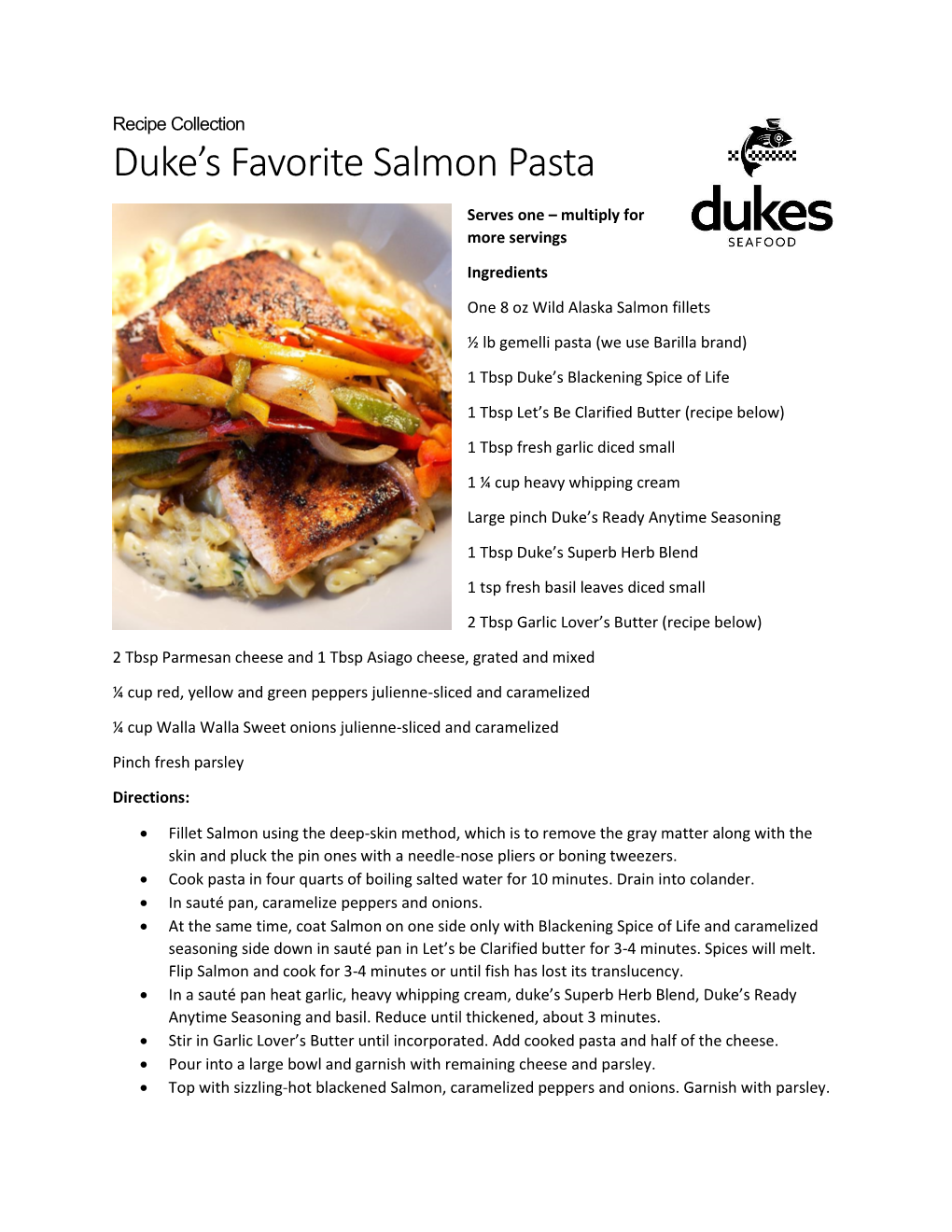 Duke's Favorite Pasta with Wild Alaska Salmon