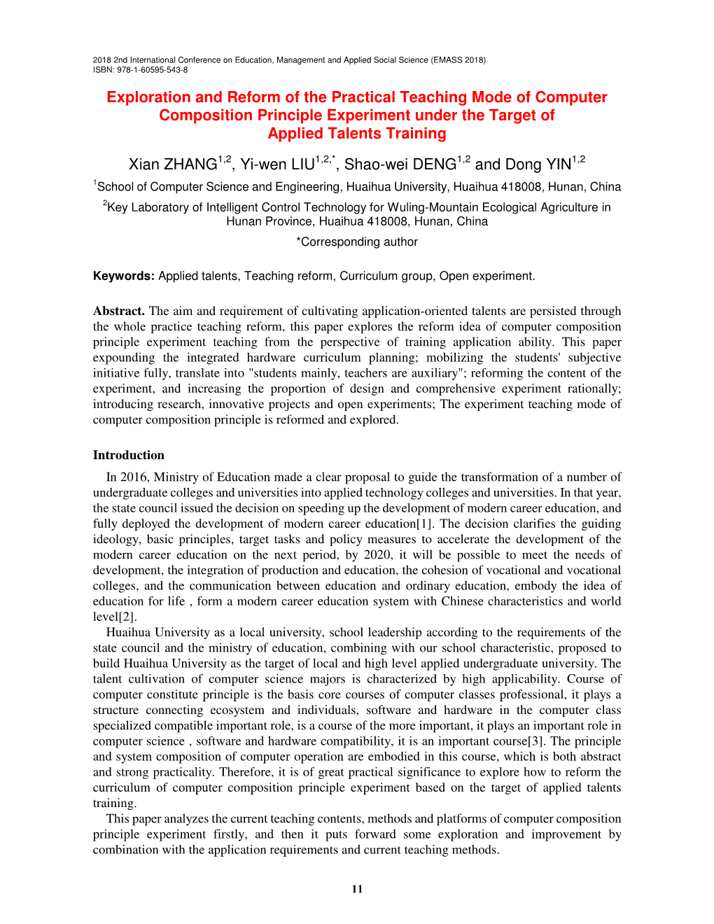 Exploration and Reform of the Practical Teaching Mode of Computer Composition Principle Experiment Under the Target of Applied Talents Training