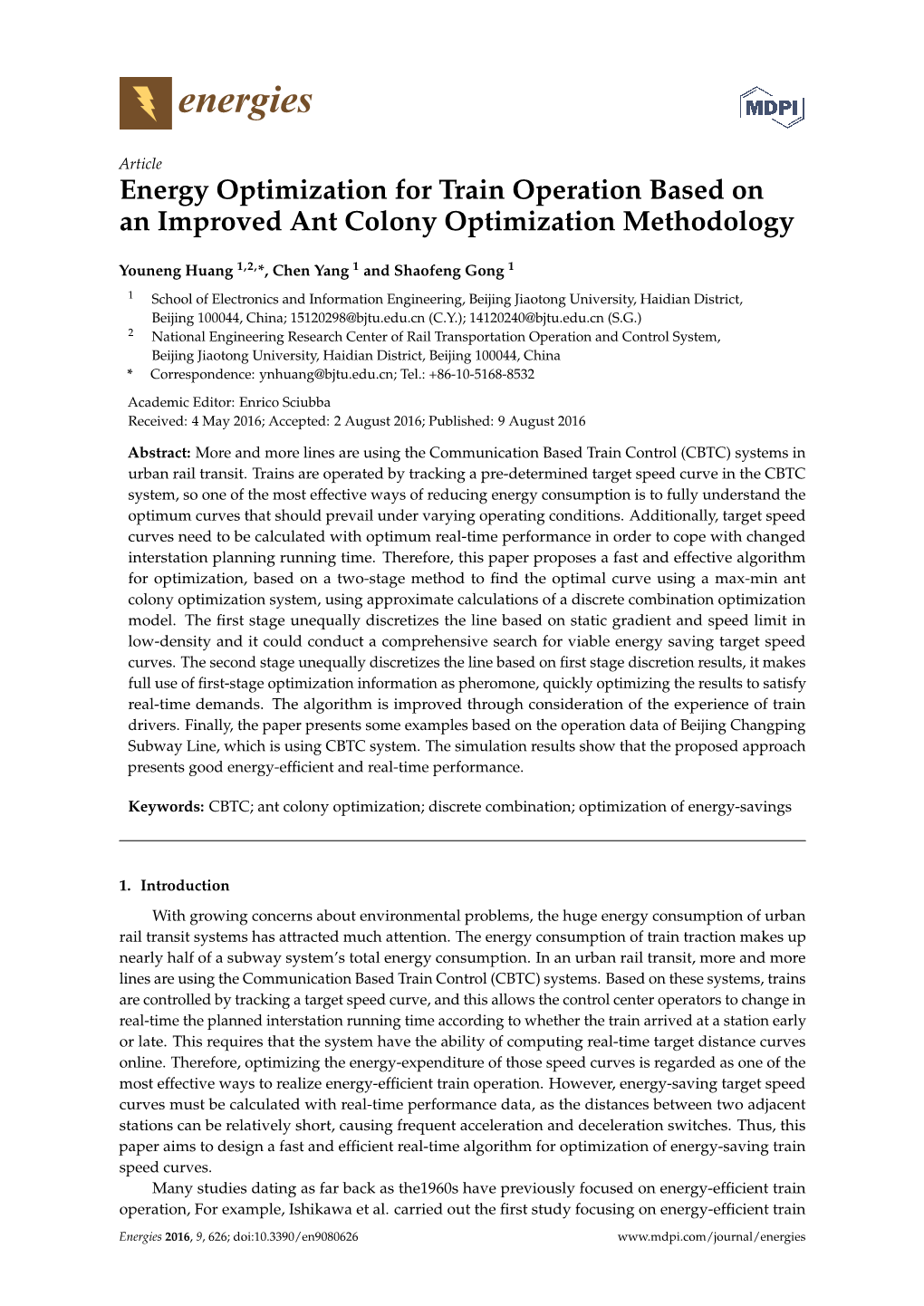 Energy Optimization for Train Operation Based on an Improved Ant Colony Optimization Methodology